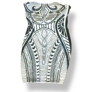 Strapless Sequin Beaded Mini Dress Black Silver White Small Petite Cocktail Club